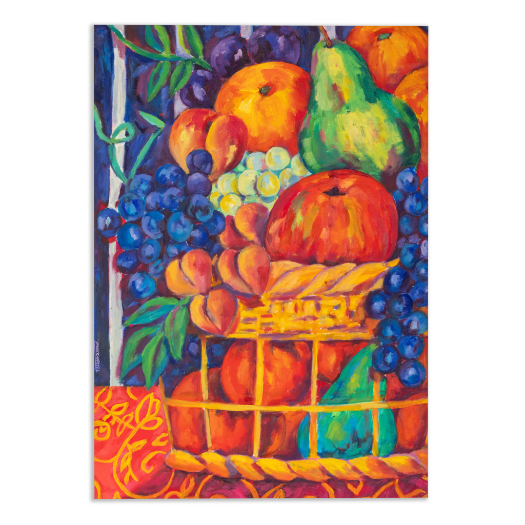 Oil painting on linen "Fruit basket" by Spanish artist Maite Morell.
