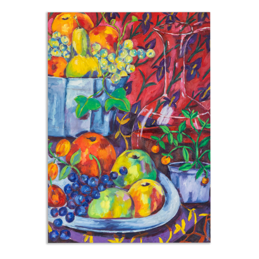 Oil painting on linen "Still life with wine jug" by Spanish artist Maite Morell.