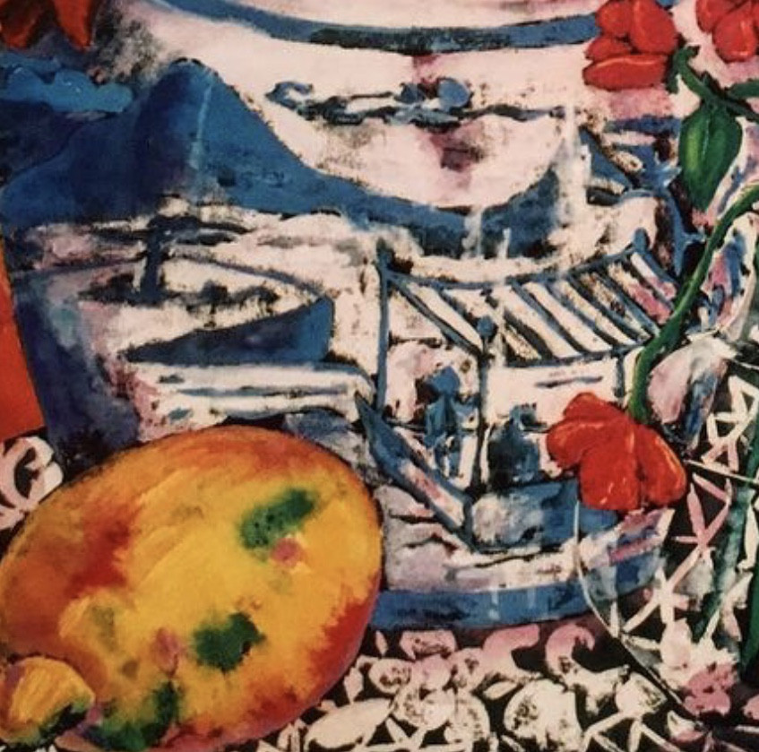 Painting of STILL LIFE WITH ANEMONES AND CHINESE VASE by Maite Morell