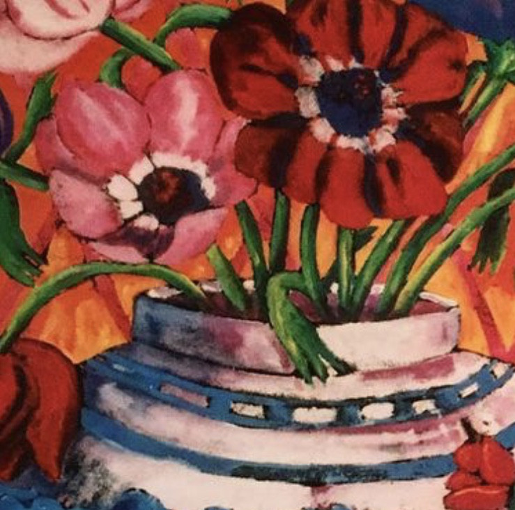 Painting of STILL LIFE WITH ANEMONES AND CHINESE VASE by Maite Morell