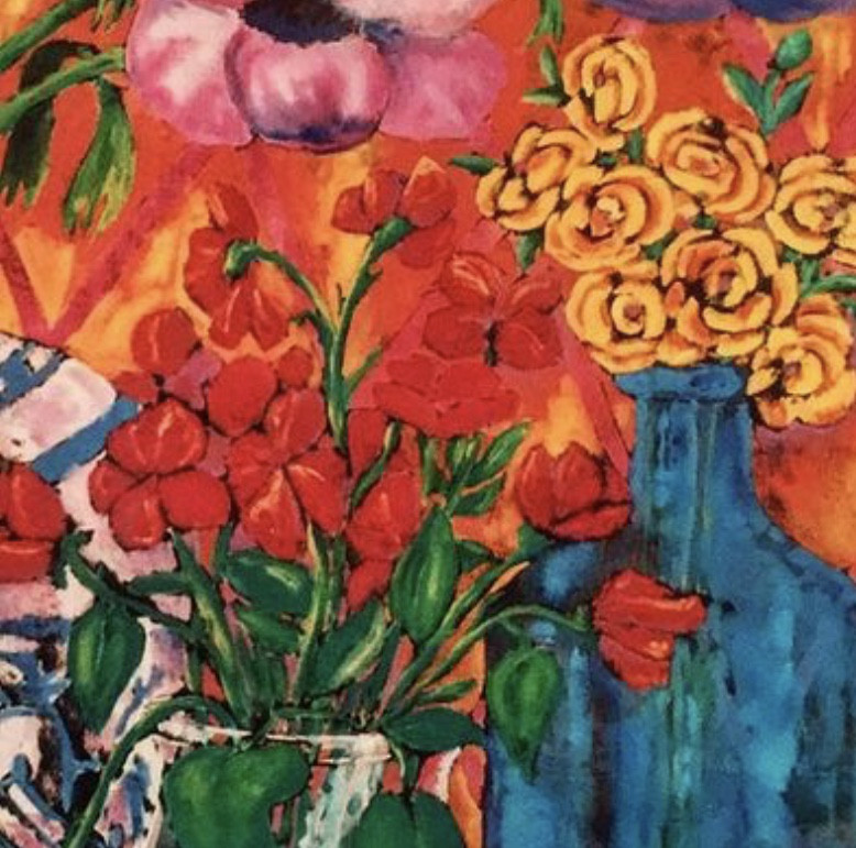 Painting of STILL LIFE WITH ANEMONES AND CHINESE VASE by Maite Morell