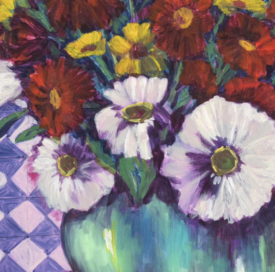 Oil painting on wood "Green vase" by Spanish artist Maite Morell.