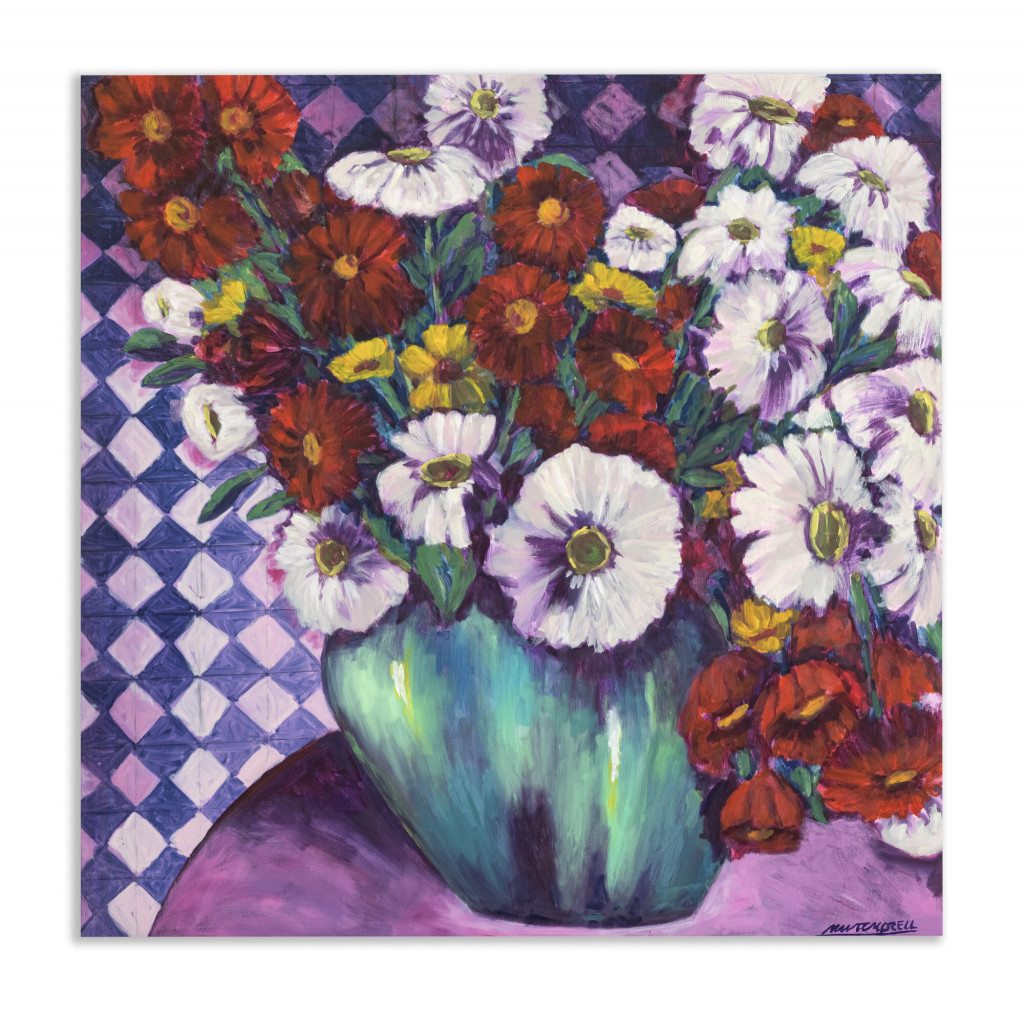 Oil painting on wood "Green vase" by Spanish artist Maite Morell.