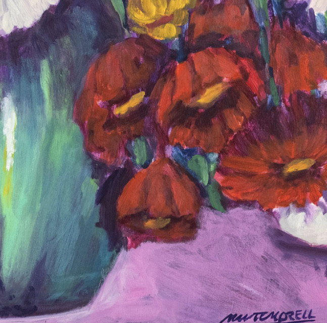Oil painting on wood "Green vase" by Spanish artist Maite Morell.