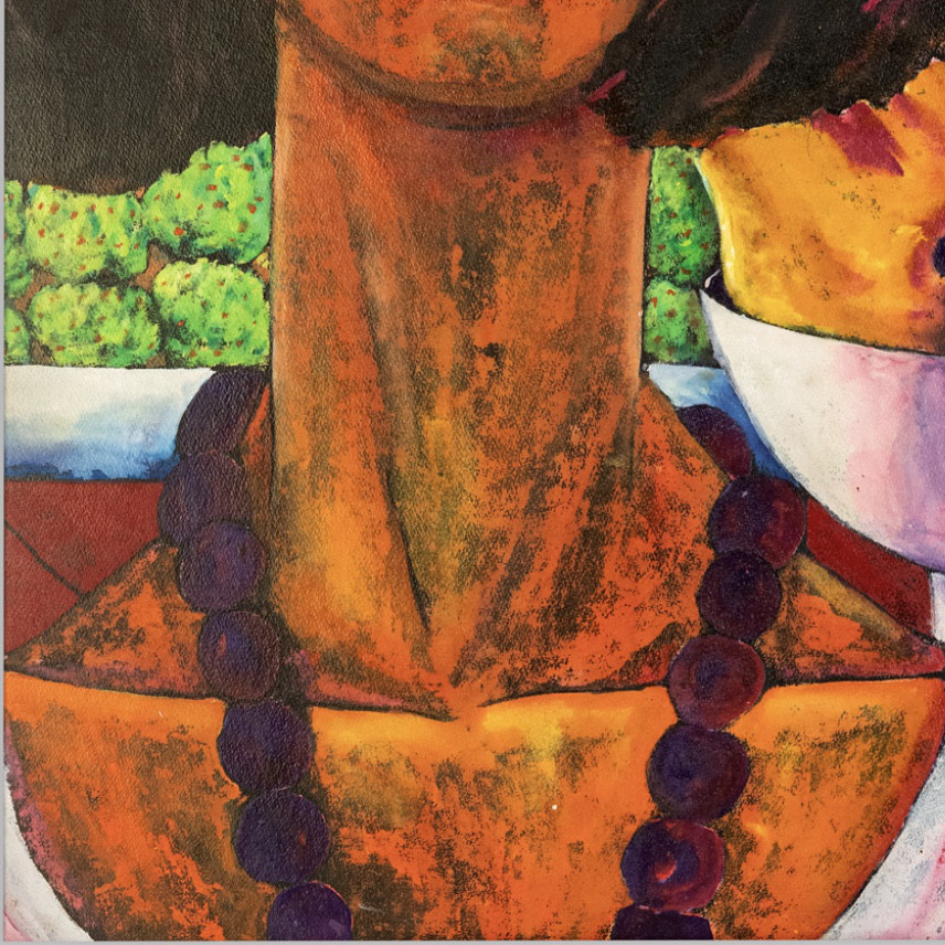 Chinese Ink and Gouache technique painting "In the other corner of paradise, self portrait" on Arches craft paper by Spanish artist Maite Morell.