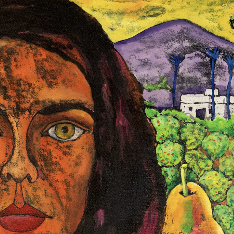 Chinese Ink and Gouache technique painting "In the other corner of paradise, self portrait" on Arches craft paper by Spanish artist Maite Morell.