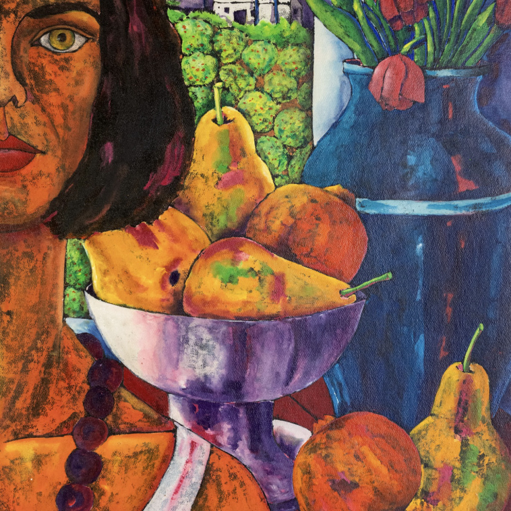 Chinese Ink and Gouache technique painting "In the other corner of paradise, self portrait" on Arches craft paper by Spanish artist Maite Morell.