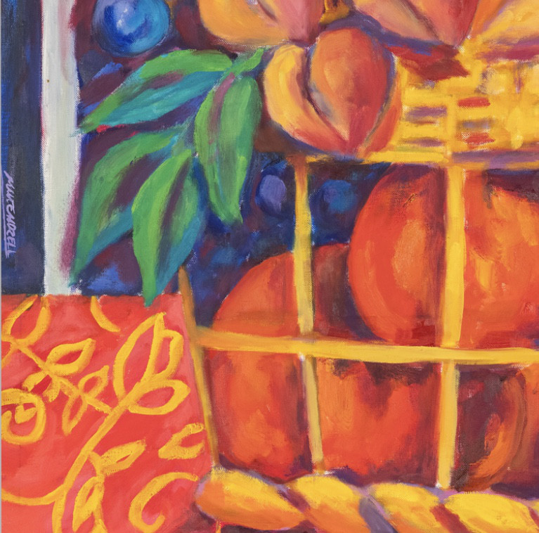 Oil painting on linen "Fruit basket" by Spanish artist Maite Morell.