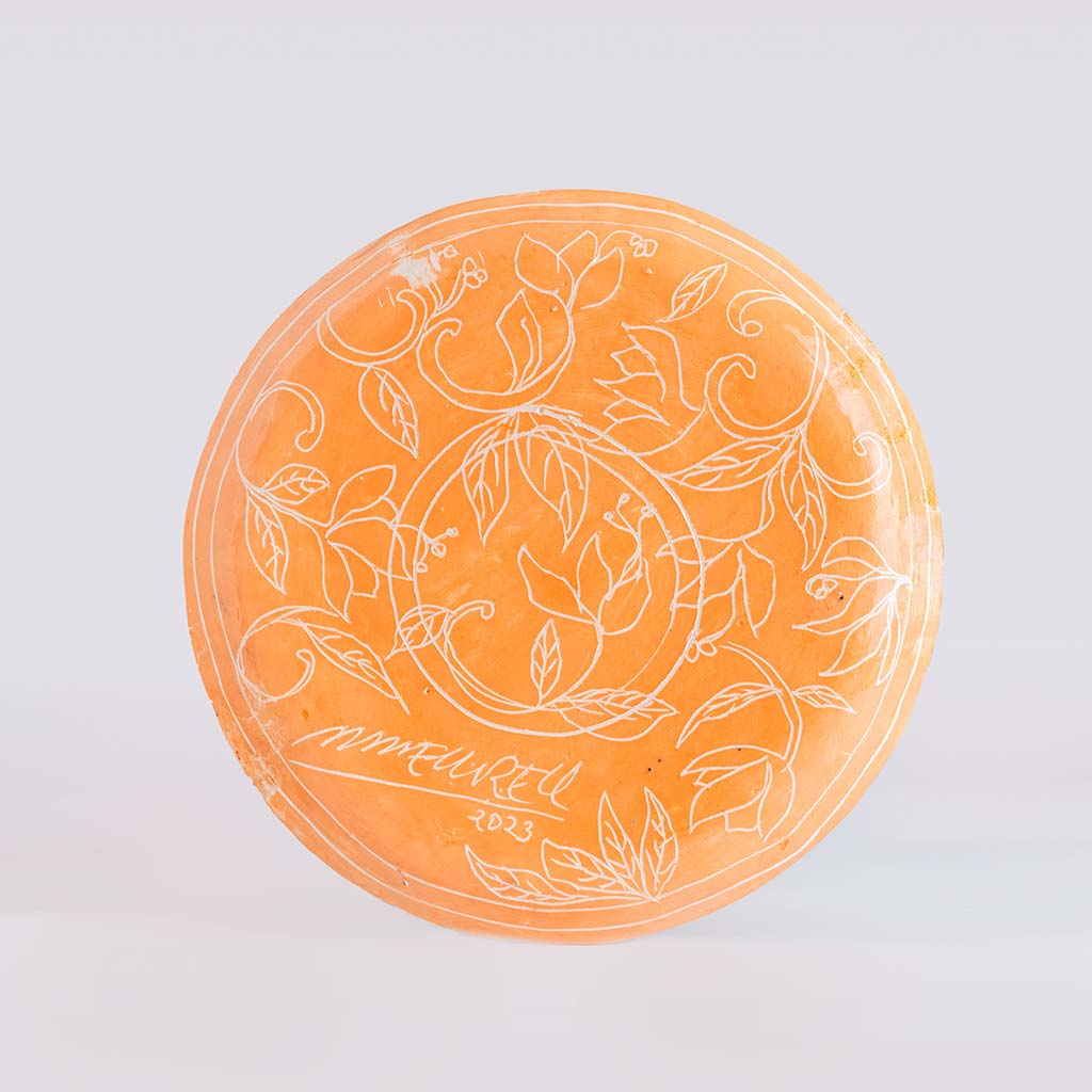 Ceramic decorative plate with anemones in blue vase, handmade and painted in a unique & colourful style by Spanish artist Maite Morell.