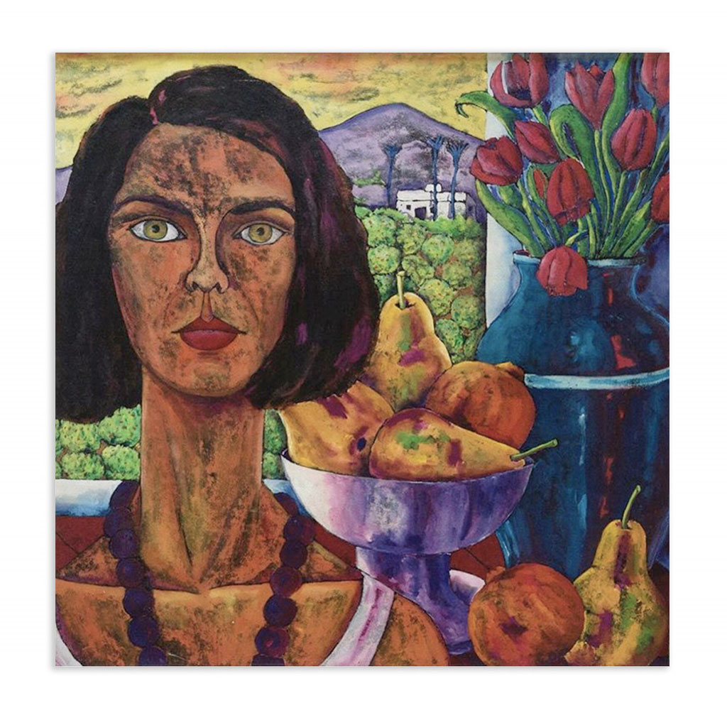 Chinese Ink and Gouache technique painting "In the other corner of paradise, self portrait" on Arches craft paper by Spanish artist Maite Morell.